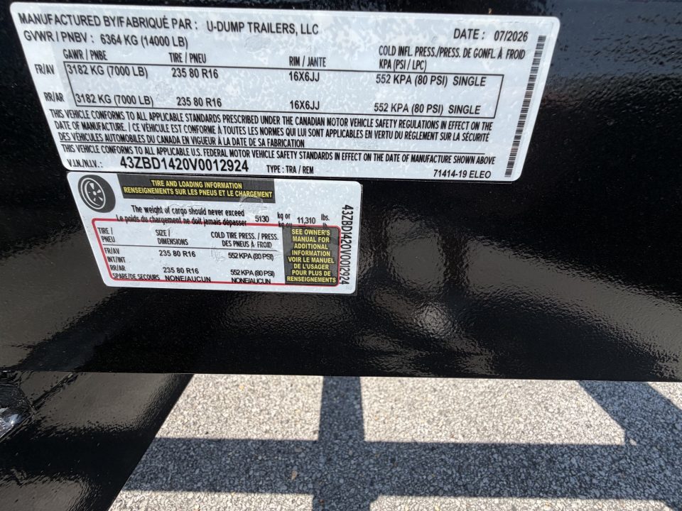 New 2027 7X14 U-Dump Dump Trailer