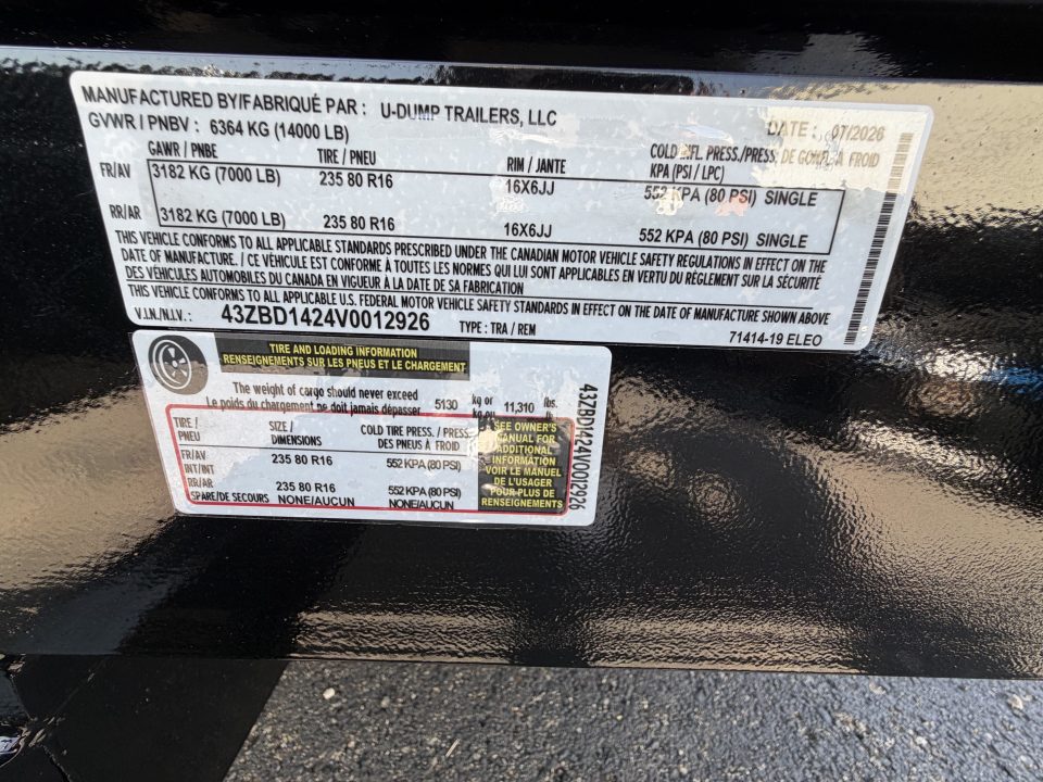 New 2027 7X14 U-Dump Dump Trailer