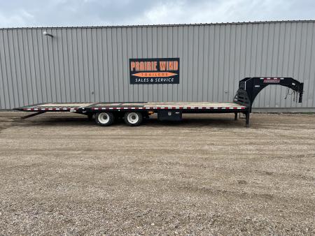 Used 2021 Midsota 32' Gooseneck Hydraulic Tail Flatbed Trailer