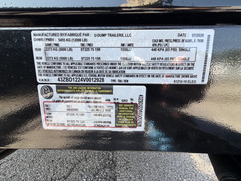 New 2027 6X12 U-Dump Dump Trailer