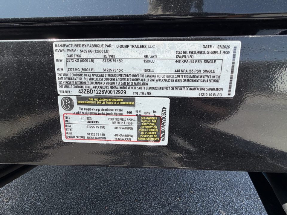 New 2027 6X12 U-Dump Dump Trailer