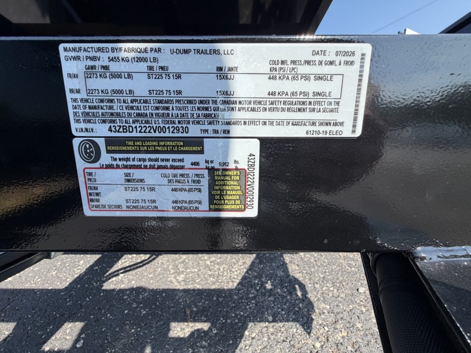 New 2027 6X12 U-Dump Dump Trailer