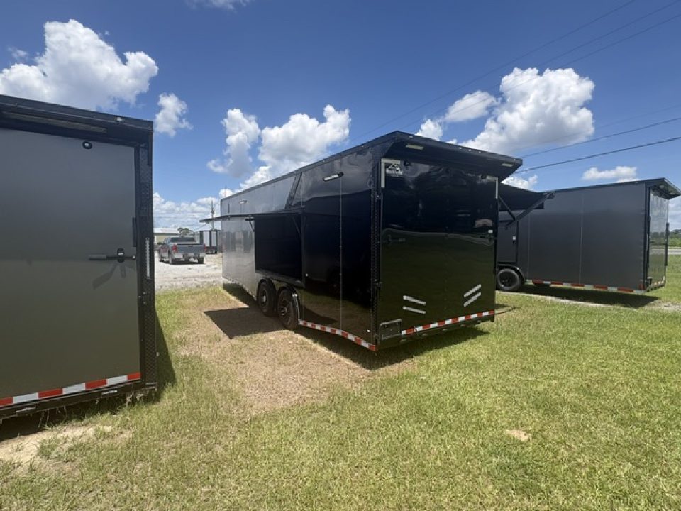 New 2027 Rock Solid Cargo Super Sport Enclosed Race Trailer For Sale Finished Interior Rear Spoiler Awning Spread Axle A/C