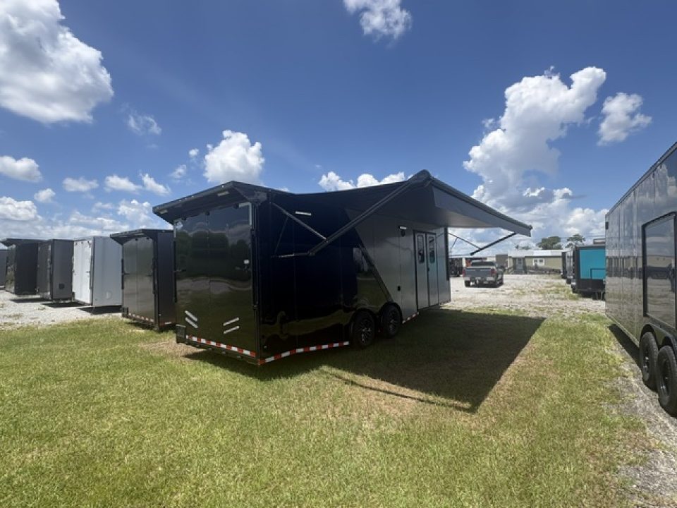 New 2027 Rock Solid Cargo Super Sport Enclosed Race Trailer For Sale Finished Interior Rear Spoiler Awning Spread Axle A/C