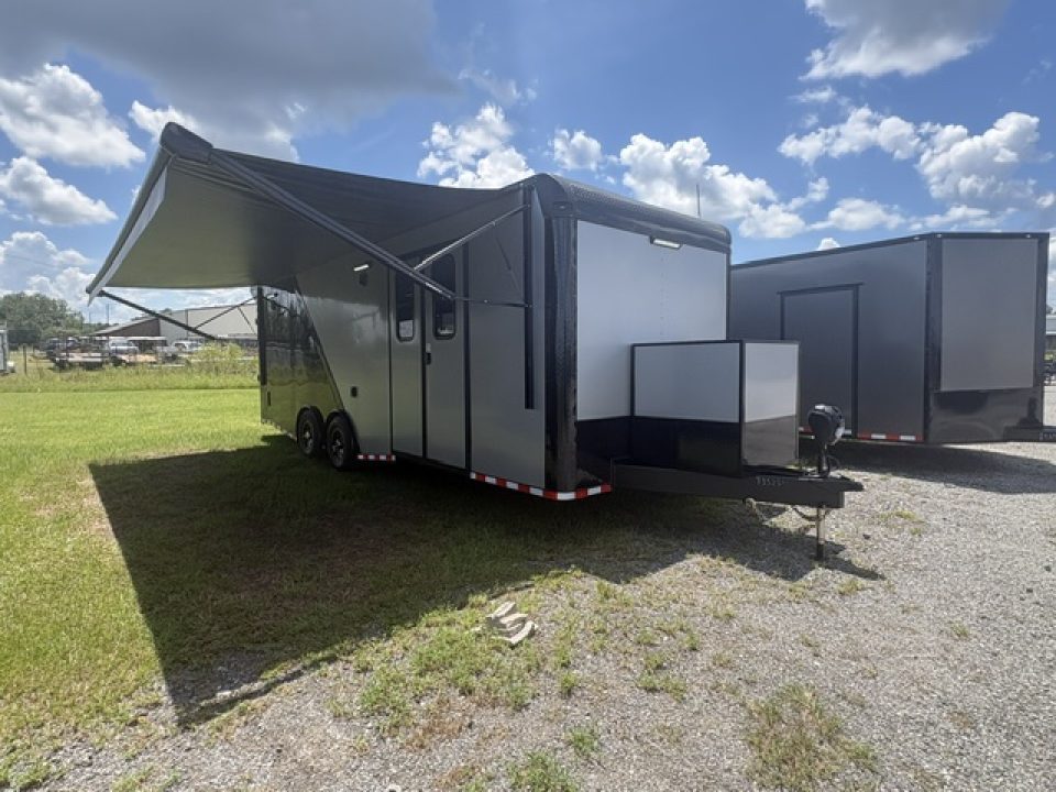New 2027 Rock Solid Cargo Super Sport Enclosed Race Trailer For Sale Finished Interior Rear Spoiler Awning Spread Axle A/C