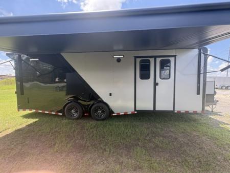 New 2027 Rock Solid Cargo Super Sport Enclosed Race Trailer For Sale Finished Interior Rear Spoiler Awning Spread Axle A/C