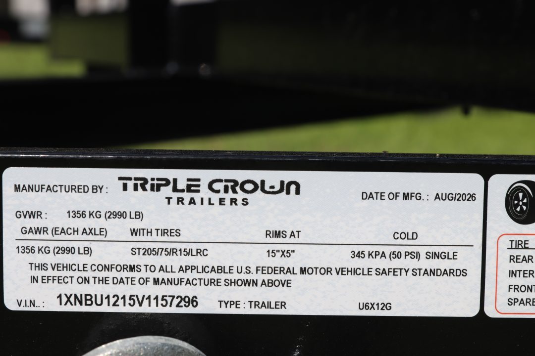 New 2027 6X12 Triple Crown Utility Trailer