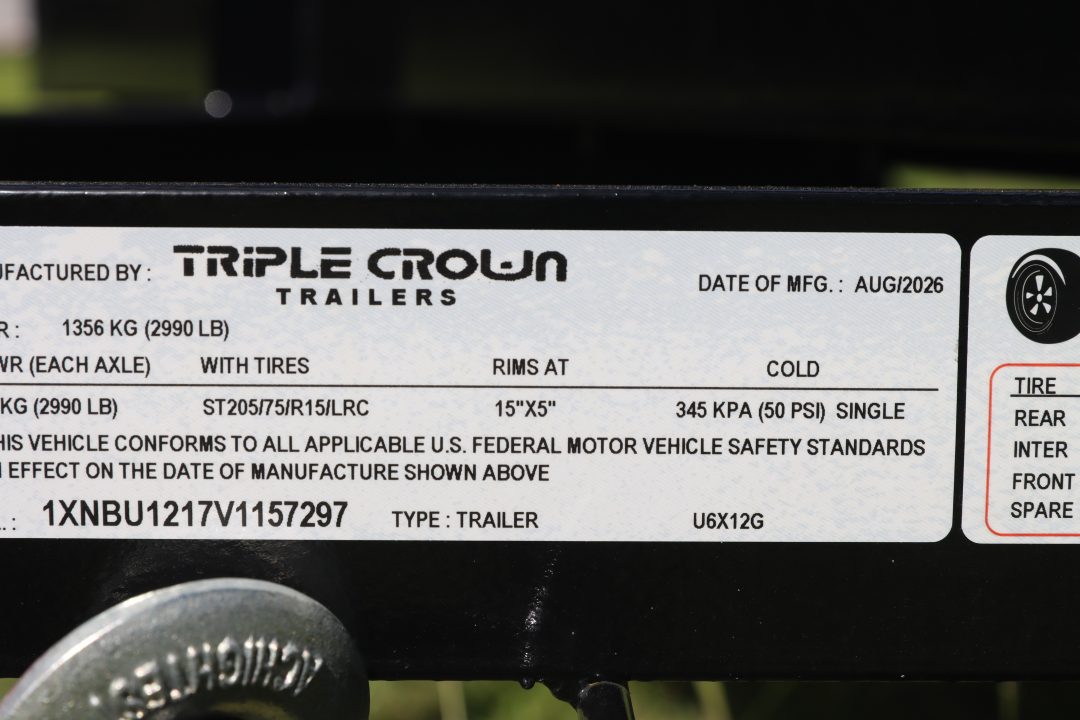 New 2027 6X12 Triple Crown Utility Trailer