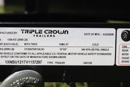 New 2027 6X12 Triple Crown Utility Trailer