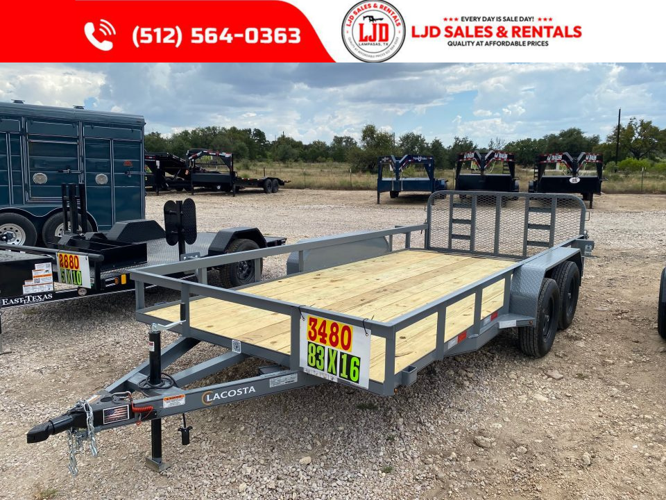 New 2027 Lacosta - 4' Gate - 83  x 16' Utility Trailer