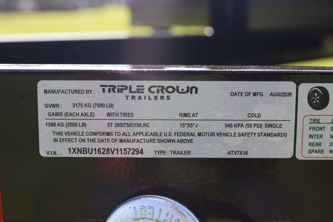 New 2027 7X16 Triple Crown ATV UTILITY TRAILER