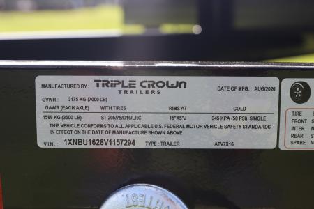 New 2027 7X16 Triple Crown ATV UTILITY TRAILER