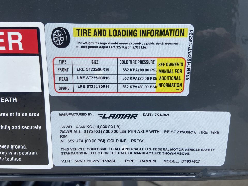 New Lamar 83"X16' Dump Trailer
