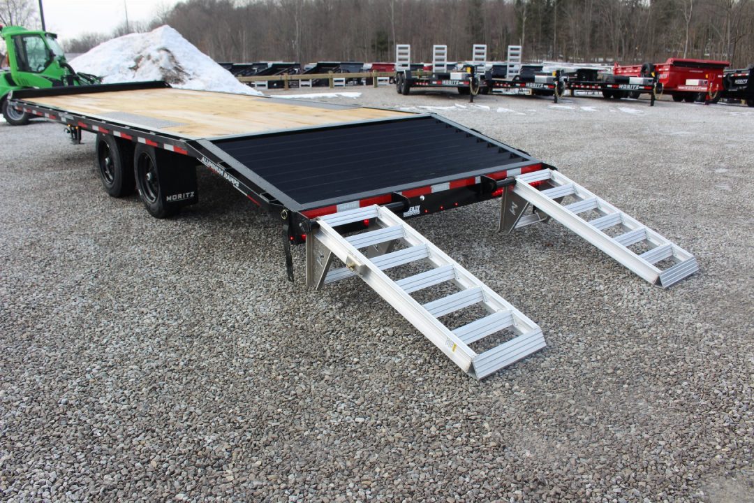 New 2027 Moritz 8' 6" x 20' + 4' Deckover Flatbed w/ Beavertail - Aluminum Ramps - 16,000# GVW
