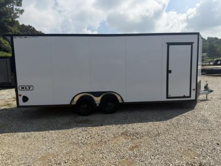 New Stealth Aluminum Enclosed 8.5x20 XLT Pro Series 7K- Crystal White W/ Black Trim, Escape Door and Rear Wing