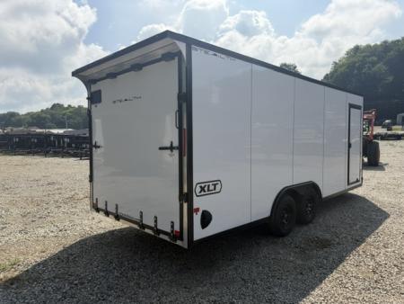 New Stealth Aluminum Enclosed 8.5x20 XLT Pro Series 7K- Crystal White W/ Black Trim, Escape Door and Rear Wing