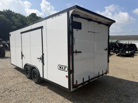 New Stealth Aluminum Enclosed 8.5x20 XLT Pro Series 7K- Crystal White W/ Black Trim, Escape Door and Rear Wing