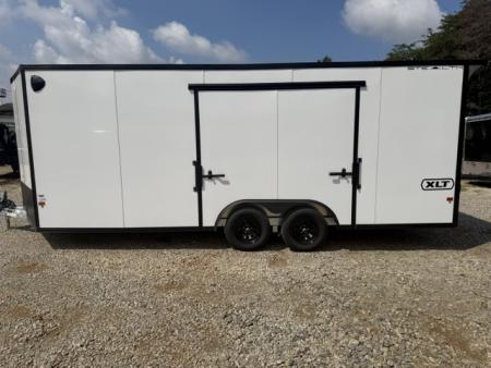 New Stealth Aluminum Enclosed 8.5x20 XLT Pro Series 7K- Crystal White W/ Black Trim, Escape Door and Rear Wing