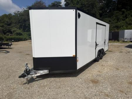 New Stealth Aluminum Enclosed 8.5x20 XLT Pro Series 7K- Crystal White W/ Black Trim, Escape Door and Rear Wing