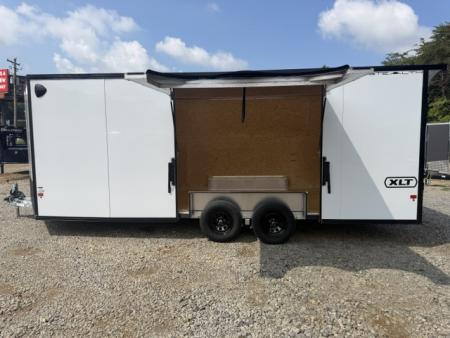 New Stealth Aluminum Enclosed 8.5x20 XLT Pro Series 7K- Crystal White W/ Black Trim, Escape Door and Rear Wing