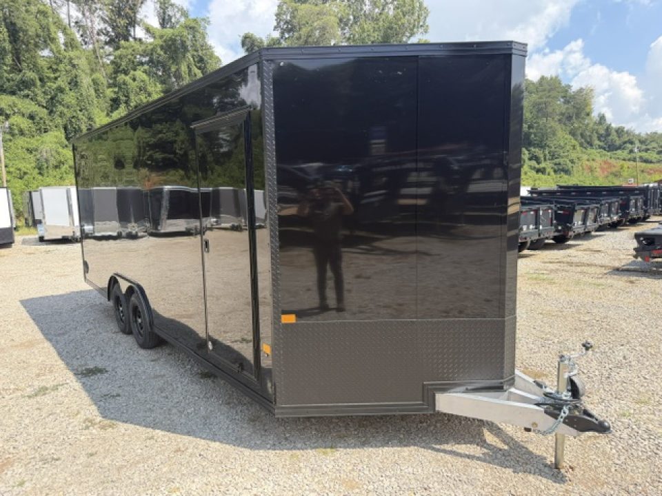 New Stealth Aluminum Enclosed 8.5x20 XLT Pro Series 7K- Black W/ Black Trim, Escape Door and Rear Wing