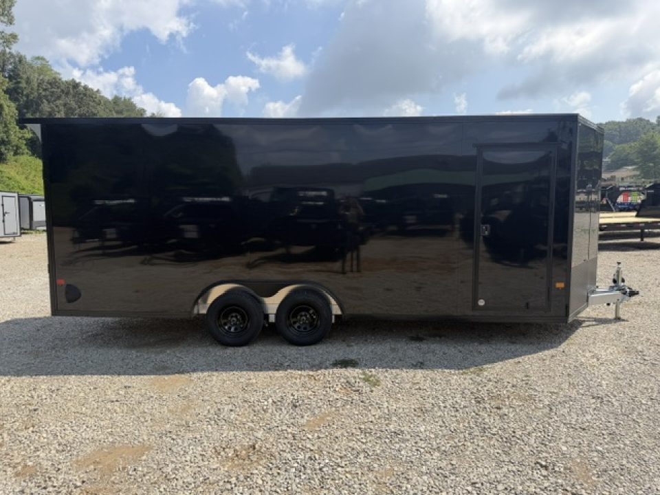 New Stealth Aluminum Enclosed 8.5x20 XLT Pro Series 7K- Black W/ Black Trim, Escape Door and Rear Wing