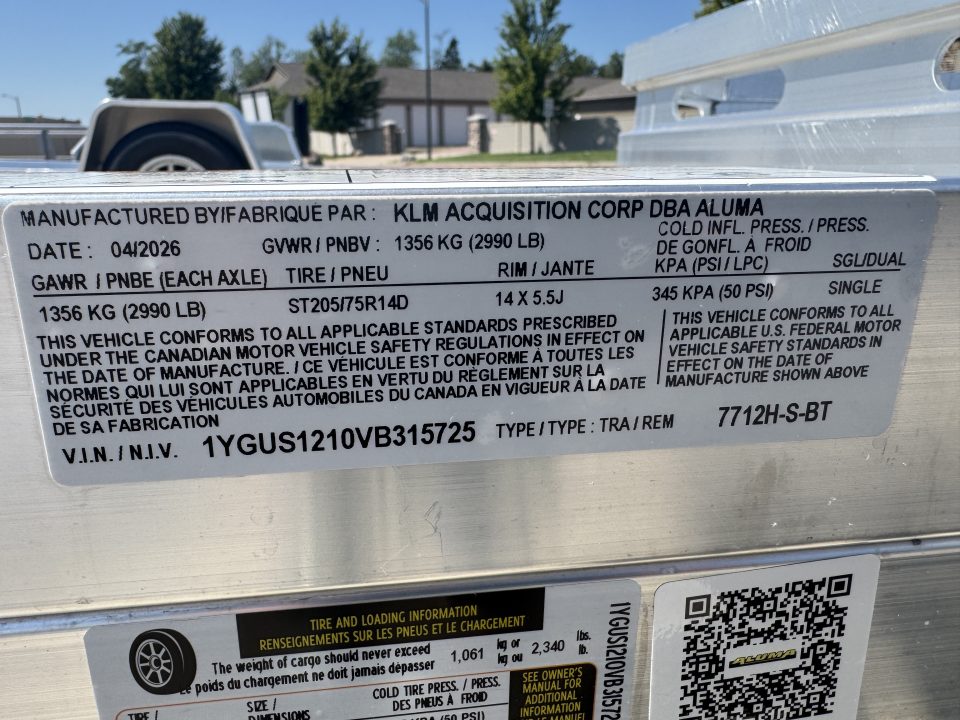 New 2027 Aluma 7712H BT Utility Trailer
