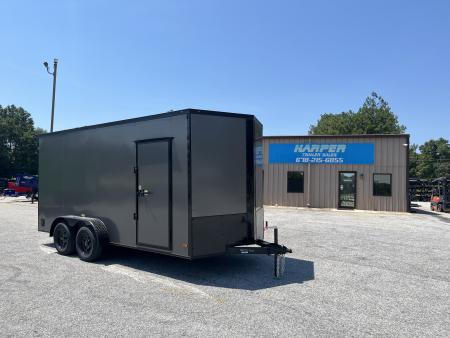 New 2027 7X16 TANDEM AXLE ENCLOSED TRAILER WITH BLACKOUT PACKAGE AND REAR SPOILER