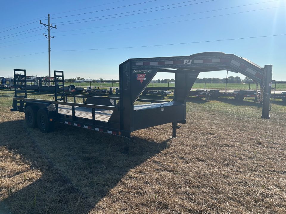 Used 2022 PJ 83x20 Tandem 15.7K GN Equipment Trailer w/ Side Rails, Standup Ramps, & 14 Ply Tires