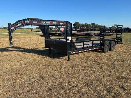 Used 2022 PJ 83x20 Tandem 15.7K GN Equipment Trailer w/ Side Rails, Standup Ramps, & 14 Ply Tires