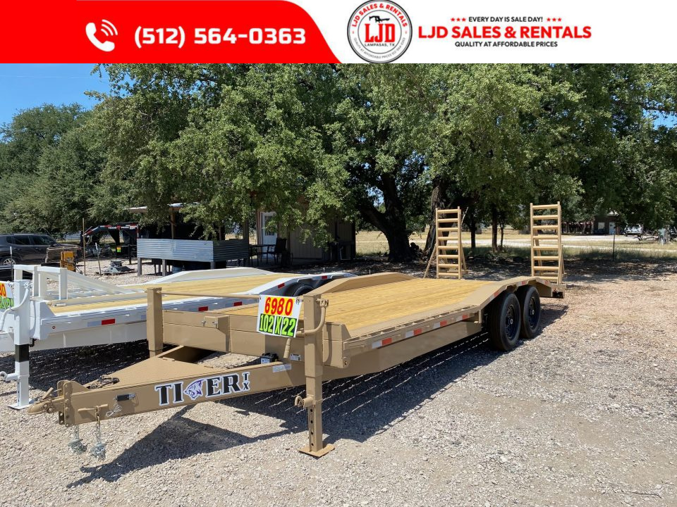 New 2026 Tiger - 102  X 22' - Equipment Trailer - Drive Over - Stand Up Ramps