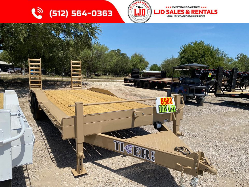 New 2026 Tiger - 102" X 22' - Equipment Trailer - Drive Over - Stand Up Ramps