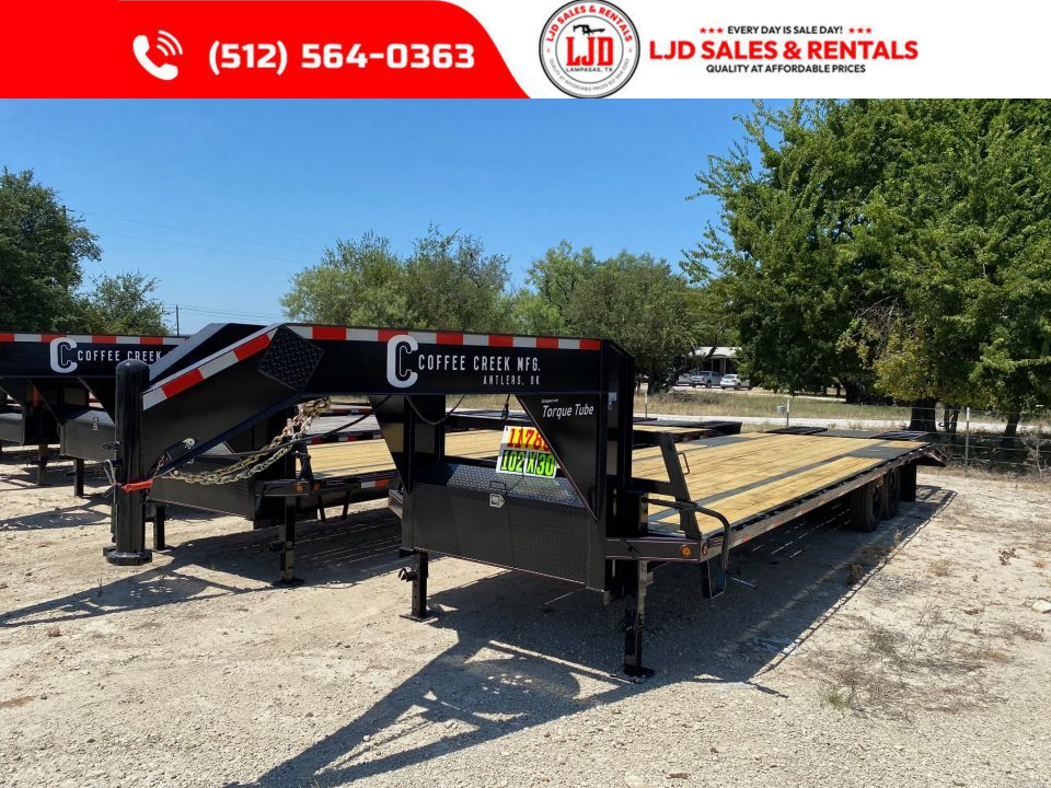New 2027 Coffee Creek MFG 102" x 30' Gooseneck Flatbed Deckover Trailer