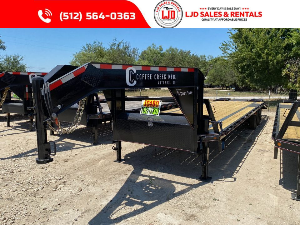 New 2027 Coffee Creek MFG 102" x 30' Gooseneck Flatbed Deckover Trailer