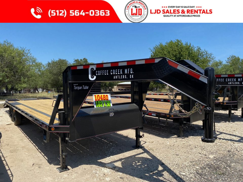 New 2027 Coffee Creek MFG 102" x 30' Gooseneck Flatbed Deckover Trailer