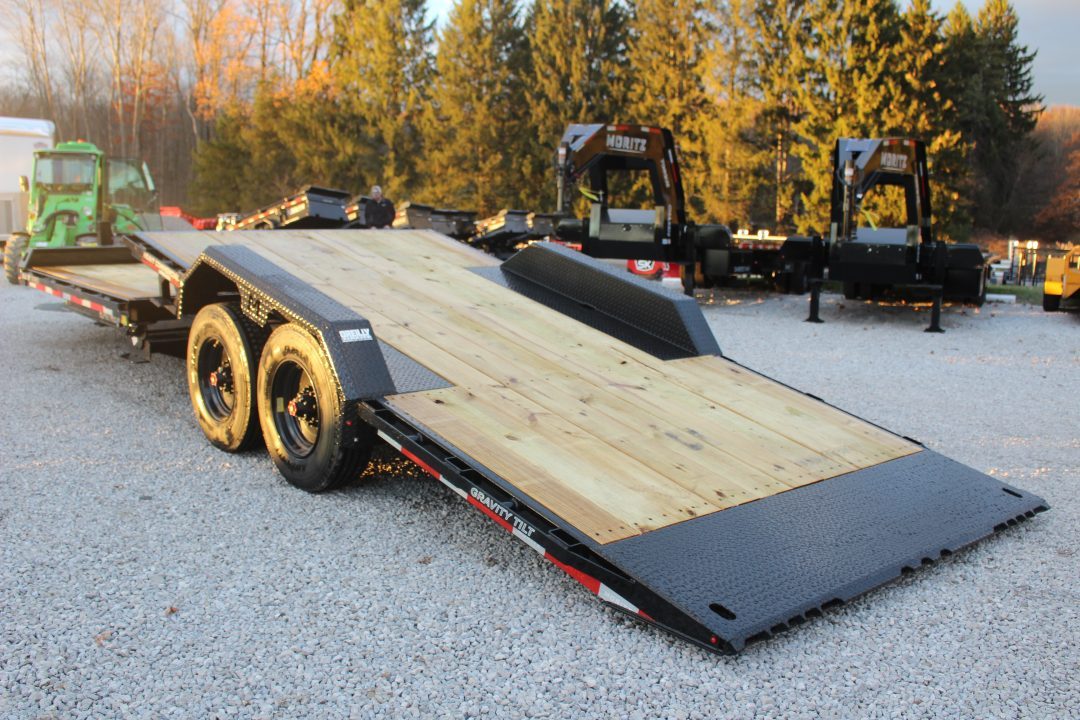 New 2027 Moritz 7' x 16' + 8' Low Pro - Gravity Tilt - Equipment Trailer - 25900# GVW