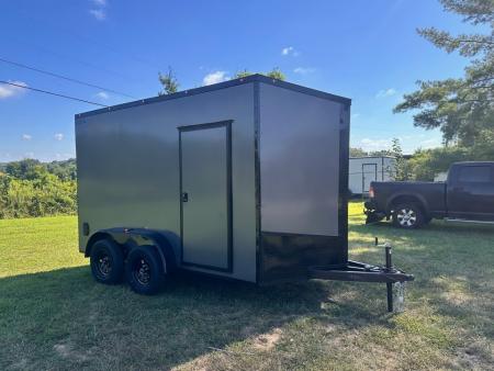 New 2027 7X12 Enclosed Trailer-3500LB Tandem Axle -7'ft Interior- Charcoal Poly-Blackout