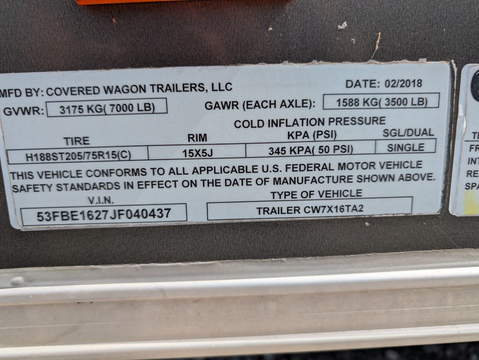 Used 2018 Covered Wagon Trailers CW7X16TA2 Cargo / Enclosed Trailer