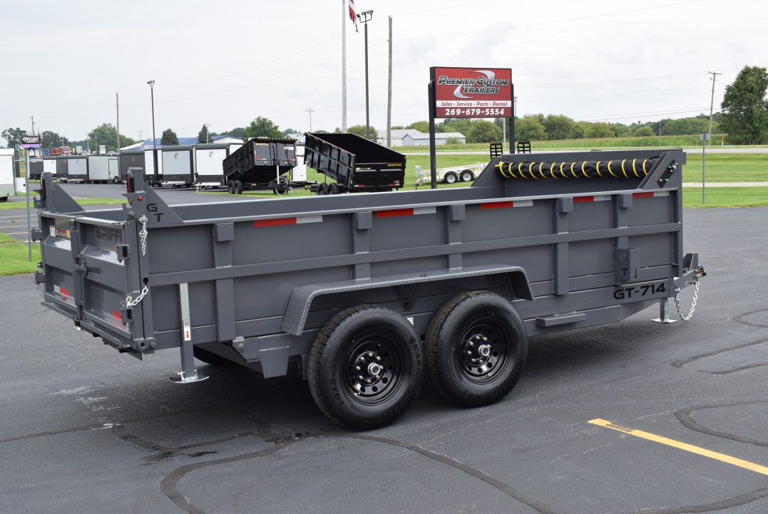 New GRIFFIN 7x14 14K DUMP TRAILER w/ TELESCOPING CYLINDER GREY