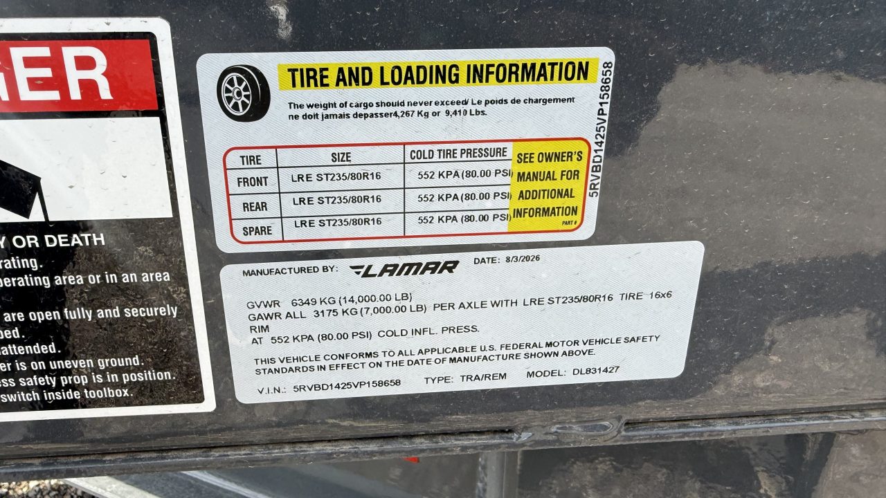 New 2027 Lamar 14' Dump Trailer