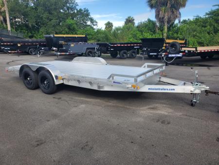 New 2027 ALCOM 7X18 ALUMINUM FRAME 10000 LB GVWR(2-5200 LB AXLES) CAR HAULER Car / Racing Trailer WITH ALUMINUM DECK, 4 D RINGS, SLIDE IN RAMPS, REMOVEABLE FENDER