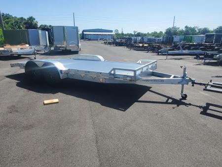 New 2027 ALCOM 7X18 ALUMINUM FRAME Car / Racing Trailer WITH ALUMINUM DECK, REMOVEABLE FENDER, 4 D RINGS, SLIDE IN RAMPS