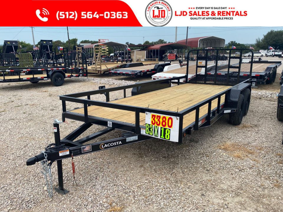 New 2027 Lacosta - 4' Gate - 83" x 18' Utility Trailer - 7K GVWR
