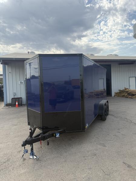 New 2027 Sawyer Trailers Brand New Jay Blue/ Blackout 7x16 Cargo / Enclosed Trailer