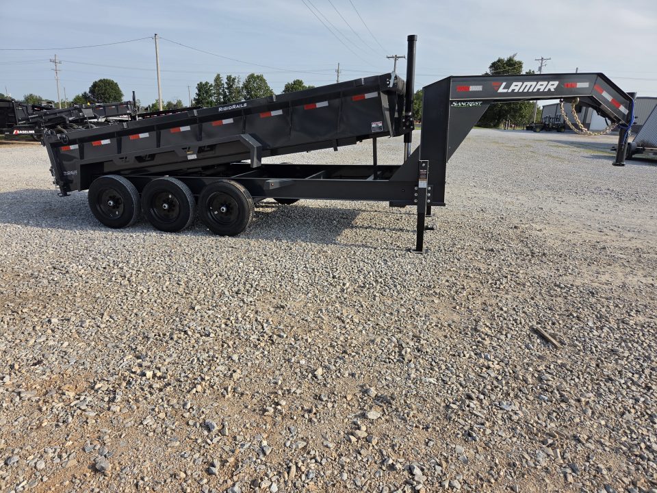 New 2027 Lamar 83X16 TRIPLE 21K GOOSENECK TELESCOPIC DUMP W/24" SIDES 7GAUGE FLOOR & 17.5/16PLY