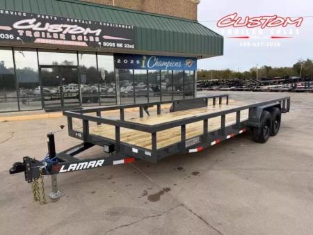 New #158537 2027 LAMAR U5 22 X 83 TANDEM AXLE 10K SQUARE TUBE TOP UTILITY TRAILER W/ SLIDE IN RAMPS