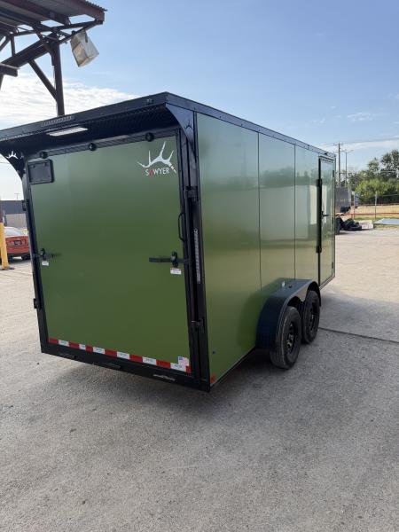 New 2027 Sawyer Trailers Brand New Army Green / Blackout 7x16 Cargo / Enclosed Trailer