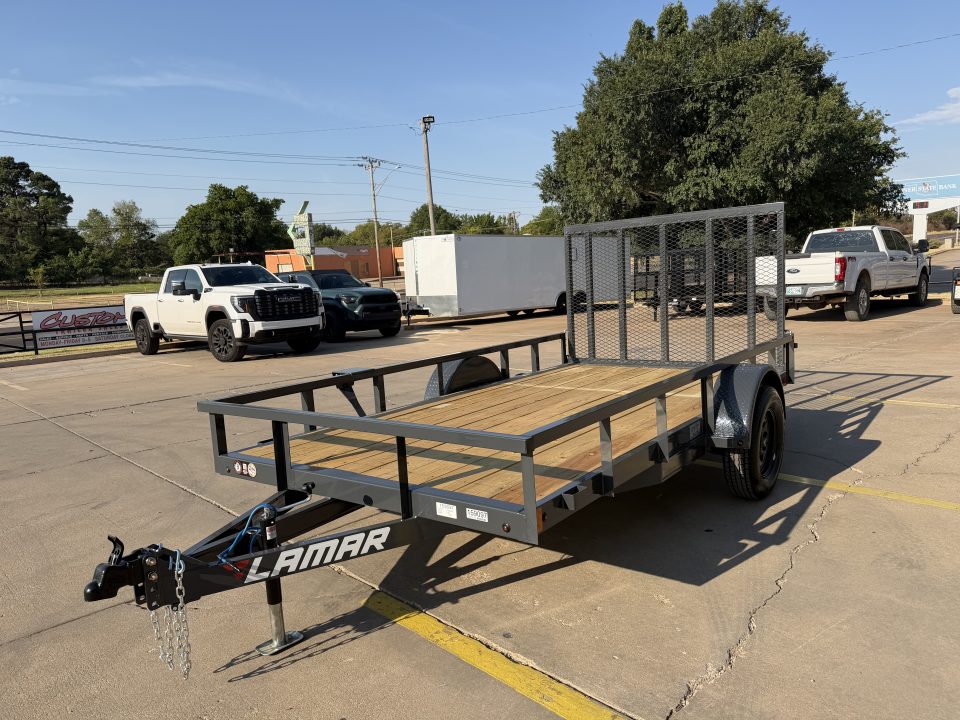 New #159097 2027 LAMAR UC 12 X 77 SINGLE AXLE SQUARE TUBE TOP 3K UTILITY W/ REAR RAMP GATE