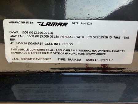 New #159097 2027 LAMAR UC 12 X 77 SINGLE AXLE SQUARE TUBE TOP 3K UTILITY W/ REAR RAMP GATE