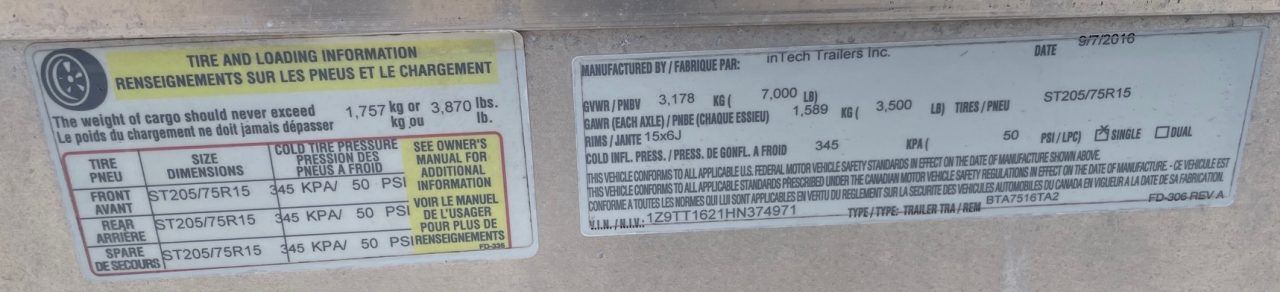 Used 2017 inTech 7.5' x 16' Aluminum Enclosed Motorcycle Trailer: Awning, 30 amp, Electric Jack